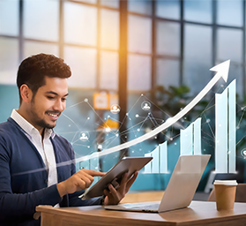 Upward trending business growth visualization showing customer value increase over time